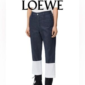Loewe Fisherman Jeans Size 38 (4-6US) Navy Denim Turn Up Cuff NWT Dust Bag